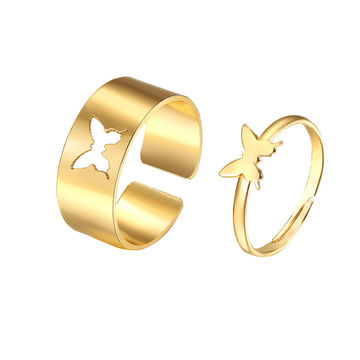 Buy Wholesale China Silver Couple Butterfly Adjustable Rings Set