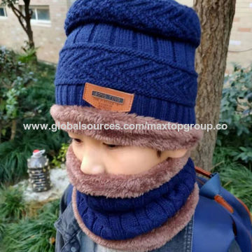 Warm Knit Beanie Cap Circle Scarf 