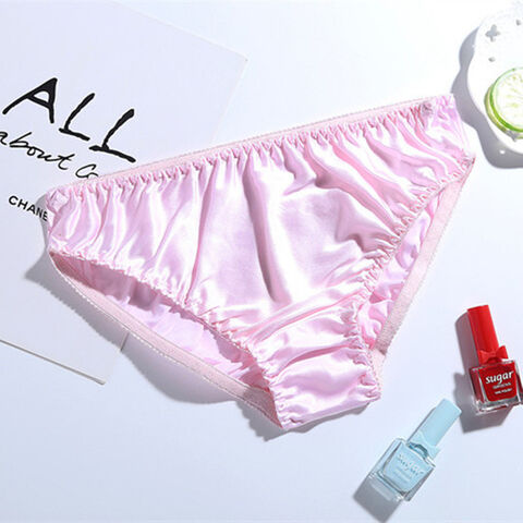 Pure 100% Silk Womens String Bikini Pink Satin Panties Sizes S XXL
