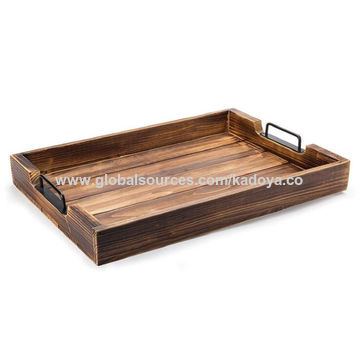 Black Yardwe Serving Tray Wood Plate Serving Tray with Handles Rectangular Serving Tray for Food,Breakfast,Dinner,Ottoman Coffee Table Parties,Restaurants