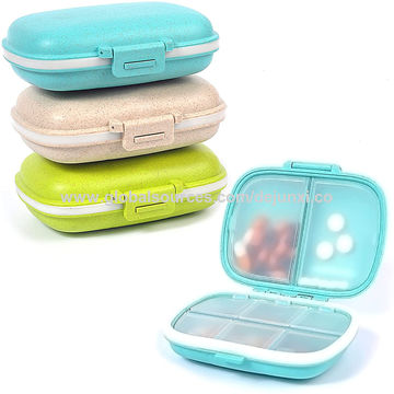 Pill Box Round for Travel - Mini Compact Portable 4 Compartment Pills