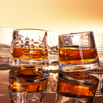 Spinning Whisky Glass Whiskey Tumblers, Old Fashioned Scotch