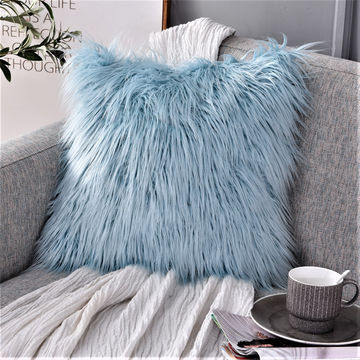 blue fur throw pillow