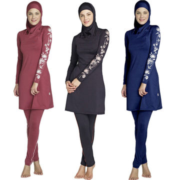 3pc Long Sleeve Burkini Swimsuit Muslim Swimming Suit For Women Modest Cover Ups Swimwear Fashion Hijabs Woman Islamic B Size M Color 4 Piece Set-02
