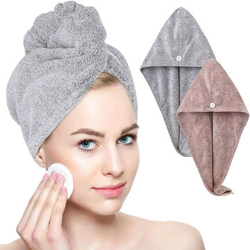 Details about   Bamboo Fiber Hair Towel Quick Dry Bath Shower Loop Button Head Turban Hat Cap US 
