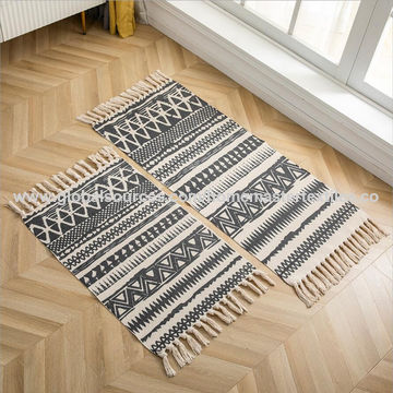 Printed Cotton Area Rug Woven Fringe, Small Area Throw Rugs