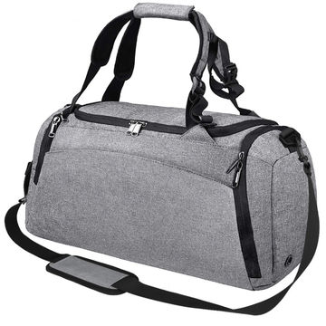 Sports Gym Bag with Wet Pocket & Shoe Compartment Fitness Workout Bag for Men and Women Gray