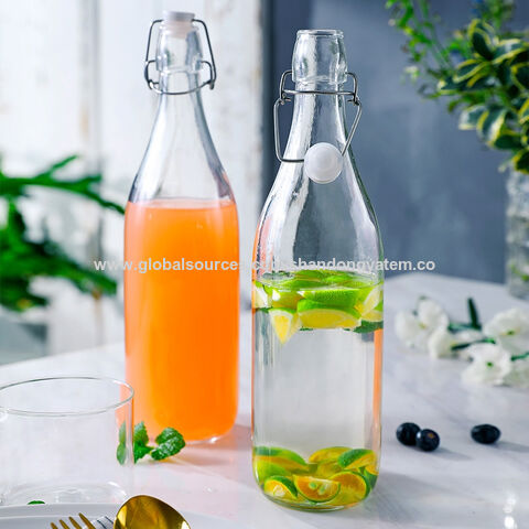 500ml Glass Bottle Glass Jar with Handle with Metal Lid with Straw - China Glass  Bottle with Handle, Glass Bottle Ananas Shape