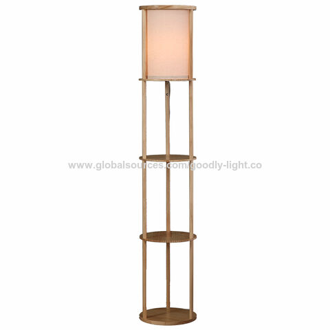 Led Light Shelf Floor Lamp Round Wooden, Adesso Barbery Shelf Floor Lamp