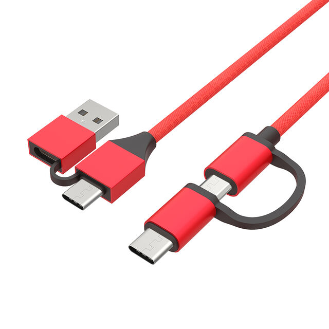 كابل بيانات 4 في 1 Micro Type-C Lightning، نسيج نايلون مضفر، شحن سريع USB-C إلى USB-C for sale at factory direct price