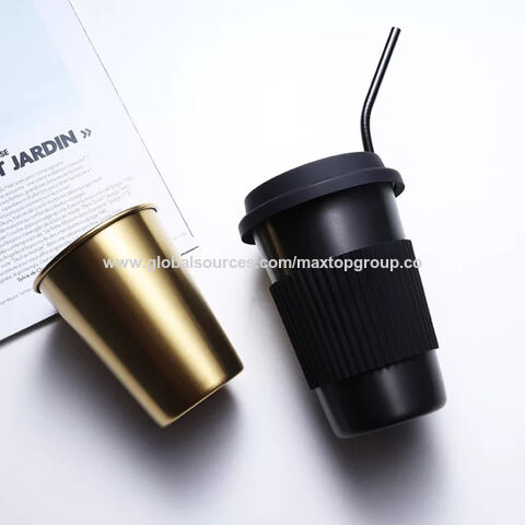 Couvercle en Silicone OEM Anti-Brûlure, Tasse en Acier Inoxydable SUS 304, Paille Réutilisable, Gobelet Eau/Bière