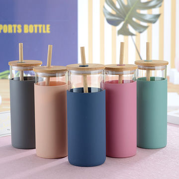 Glass and Bamboo Water Bottle with Straw