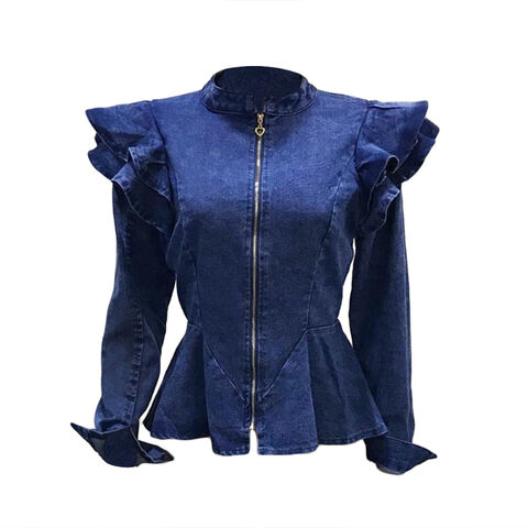 Jean jacket with ruffle on sale sleeves