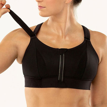 Womens High Impact Sports Bra Front Zipper Closure Adjustable Velcro Straps  Shockproof Post-Surgery Workout Bra 