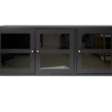 Black Metal Frame 3 Glass Doors 120cm, Small Shelf Cabinet With Doors
