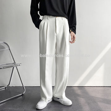 New Arrival Mens Elastic Waist Cotton and Linen Trousers Men Solid Loose  Pant Straight Ankle Length