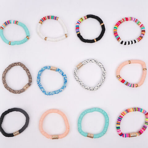 Bracelet en argile molle, Unique Bargains 1 Set de bracelets pour femmes avec des perles d'argile colorées, extensibles et élastiques, pour la plage d'été