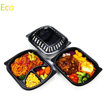 Eco 3 Compartment Plastic Food Containers with Lid Takeaway