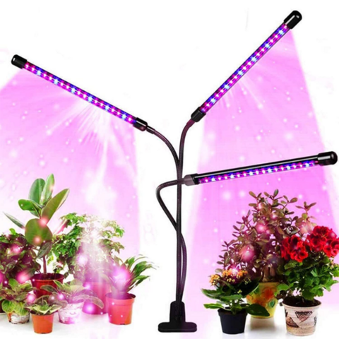 Lámpara LED de Crecimiento para Plantas de Interior con 1/2/3/4 Cabezales, Luces de Siembra Programables con Adaptador AC, 3 Modos