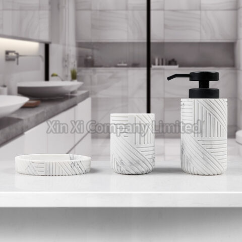 Conjunto de accesorios de baño de diseño en resina blanca y gris - Saeda