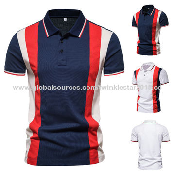 Fashion Men's Polo Shirt Short Sleeve Patchwork Polo Shirt Solid Cotton T Shirt 