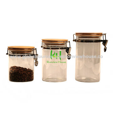 Buy Wholesale China Glass Canisters Glass Jars Set Spice Jars With Wood Airtight  Lids Small Food Storage Containers & Glass Canisters at USD 1.65