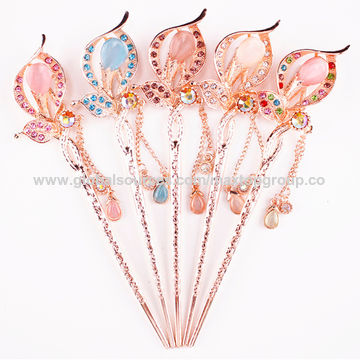 Grampos de cabelo em esmalte Chinoiserie decorados com borlas de corrente - Acessórios de cabelo por atacado
