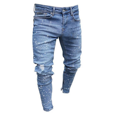 Paint Designs Blue Wash Skinny Denim Pants High Street Adult Men