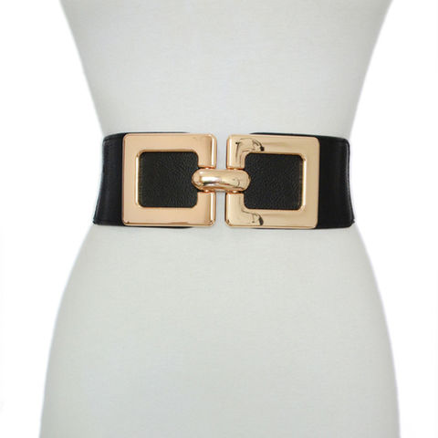 Womens Fashion Elastic Belt Waistband Elastic Decorative Buckle