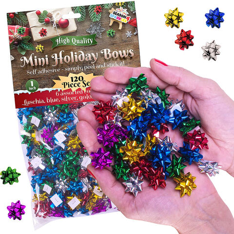 Paquete de 120 Lazos Navideños Mini Adhesivos con Forma de Estrella Metálica Multicolor - Adornos Navideños al por Mayor for sale at factory direct price