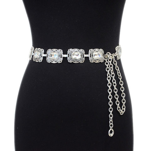 Metal Chain Belts with Rhinestones Cloth Accessories 