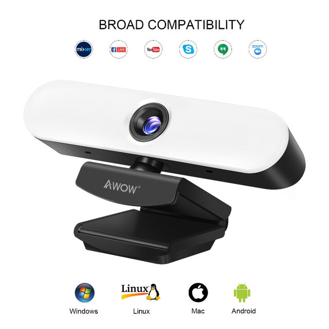 2k Webcam With Microphone And Adjustable Brightness Light Hd For