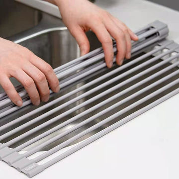 Roll Up Dish Drying Rack Telescopic Kitchen Organizer Dish Drainer Sink  Drain Rack Mat Foldable Stainless Steel Drain Rack