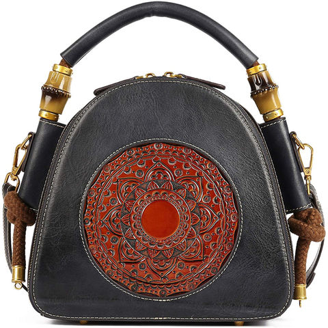 Genuine Leather Handbags for Women, Organizer Crossbody Bag Large Satchel  Vintage Embossing Totem Shoulder Bag