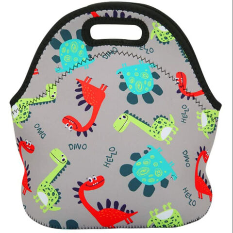 Lancheira de Neoprene 'Violet Mist' com Design de Dinossauro, Isolada e Impermeável, Bolsa Térmica Reutilizável de Desenho Animado for sale at factory direct price