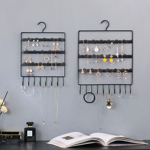 Metal Wall Jewelry Rack with Hooks, Jewelry Display Rack Jewelry Holder ...