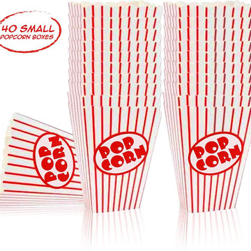 Movie Theater Style Popcorn Container Set Plastic Red White Carnival Themed 
