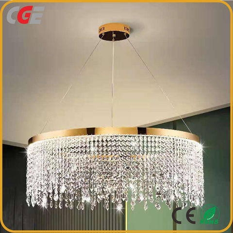 Round Indoor Luxury Pendant Light Gold, Hanging Lamp Chandelier Crystal