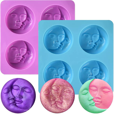Moldes de Silicone para Sabonetes, Moldes para Sabonetes com Rosto de Sol e Lua para Fazer Sabão, Moldes para Bombas de Banho Caseiras