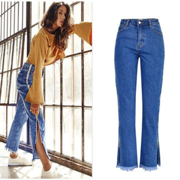 Buy Wholesale China High Waist Loose Straight Pants Leg Denim Trousers  Double Side Zipper Flared Women Jeans Wholesale & Women's Jeans at USD 9 |  Global Sources