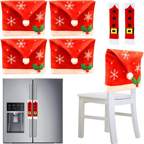 4er-Set Weihnachtliche Stuhlhussen für Esszimmerstühle mit 2er-Set Türgriffabdeckungen - Festliche Dekorationen und Ornamente