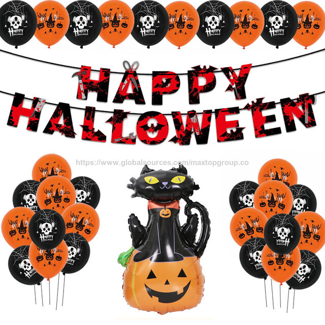 Suministros de Decoración de Halloween: Banderas, Pancartas Impresas, Set de Globos de Papel de Aluminio para Eventos y Fiestas