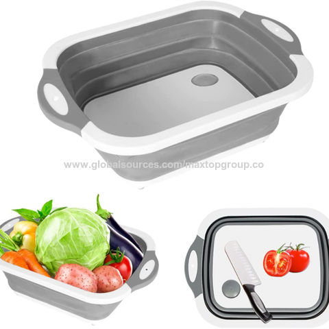 Collapsible Cutting Board with Colander, Foldable Kitchen Plastic