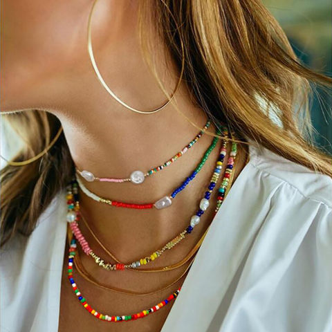 7-Piece Colorful Seed Bead Clavicle Chokers - Hawaiian Beach Party Necklaces For Women