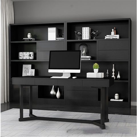 Simple Modern Nordic Office Shelf Solid, Black Bookcase With Cupboard