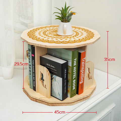 Solid Wood Rotating Bookshelf 360 Degrees Movable Small Bookcase Floor with  Wheels Simple Rack Home Children against the Wall