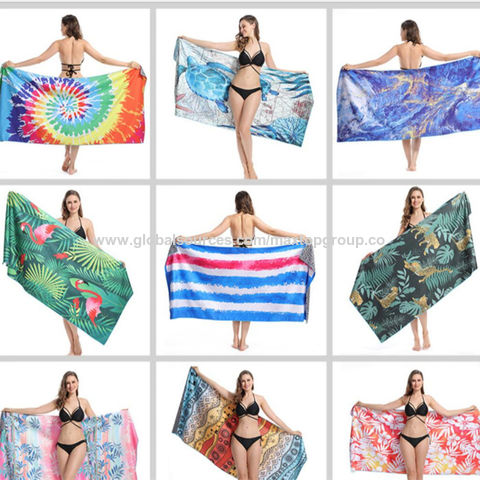 Summer Women Beach Sarongs Chiffon Scarves Geometrical Design Swimsuit  Cover Up Dress Plus Size -extra long printed sunscreen beach towel 