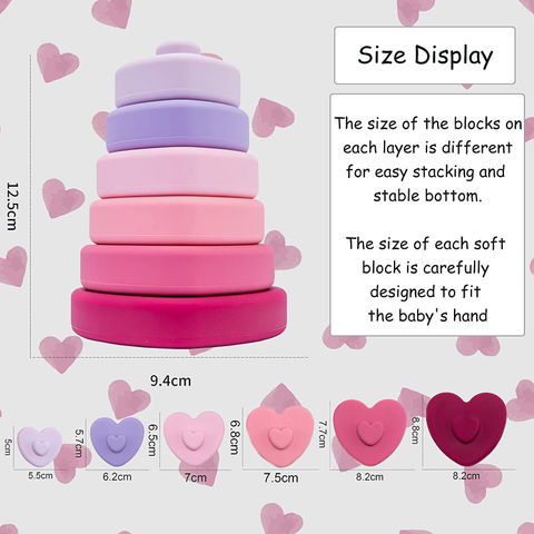 Promise Babe Stacking Rings Toy Heart Shape Baby Silicone Teether Colorful Building Stacker Toddler Learning Montessori Toys 
