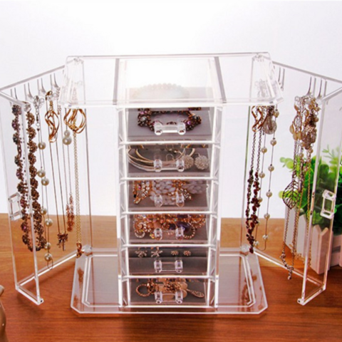 Caja de almacenamiento de aretes, organizador de 3 cajones de acrílico para  joyas, soporte transparente de exhibición de joyas con 72 compartimentos
