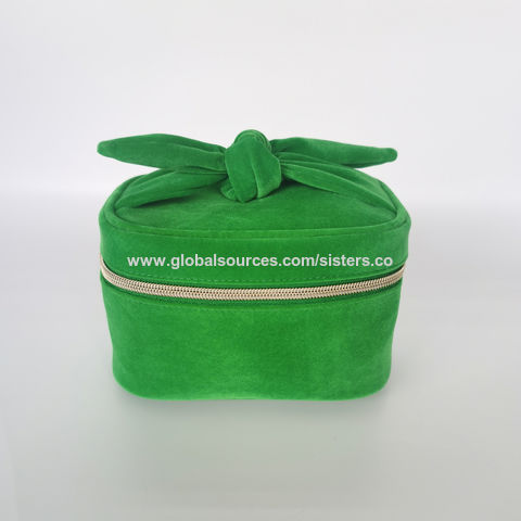 Velvet Makeup Bag for Women Girls, Flocking Cosmetic Bag with a Bow ...
